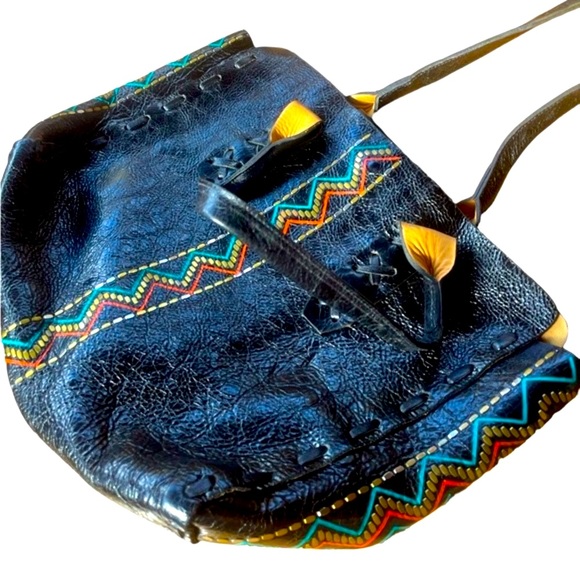 Calleen Cordero Colorful Leather Painted Tribal Tote Bag with studding - Picture 6 of 16